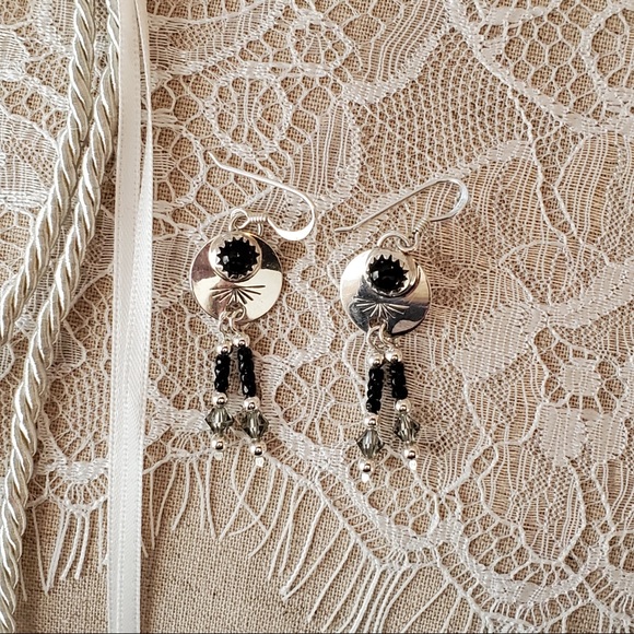 Sterling SW Onyx Dangle Artsian Earrings C. Issacs - Picture 6 of 10